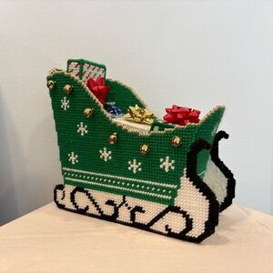 Vintage Handmade Santa Claus Christmas Needlepoint Box - Card Holder Whimsical